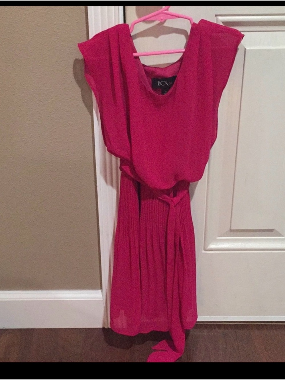 BCX Fuchsia Belted Pleated Midi Dress